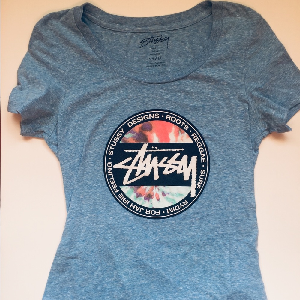 Stussy tee, heathered blue, sz sm